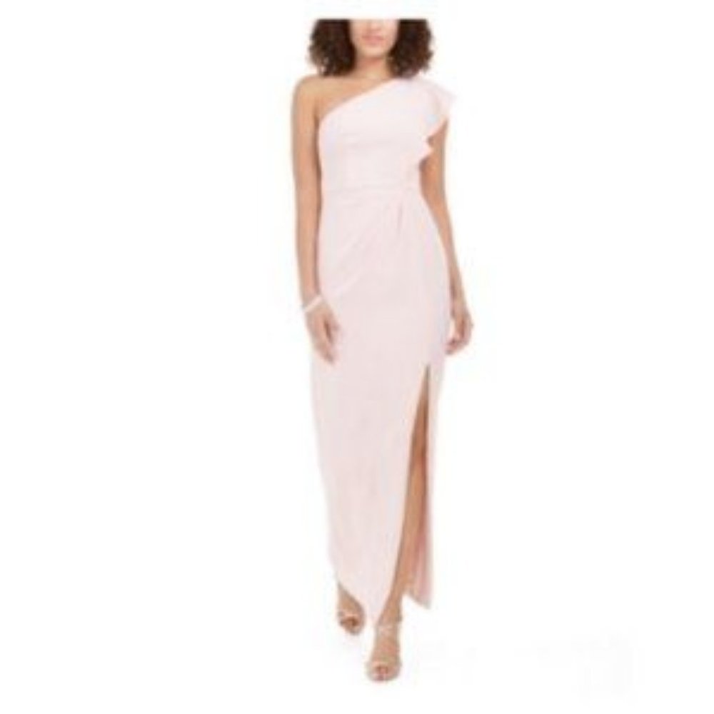 NWT Adrianna Papell Ruffled One Shoulder Gown